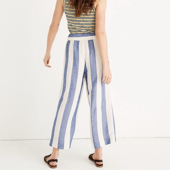 Madewell Huston Pull-On Crop Linen Pants in Stripe - Size Large - Picture 3 of 12